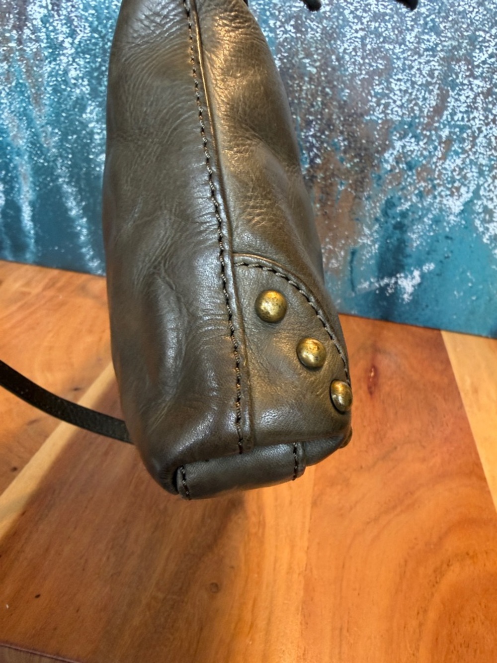 Frye Minimalist Olive Green Leather Studded Crossbody Bag 2010s (GUC) - Picture 16 of 17